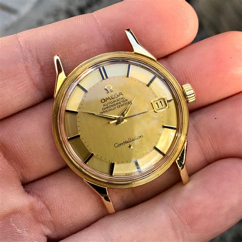 18kt yellow gold omega automatic wrist watch|vintage omega constellation 18k gold.